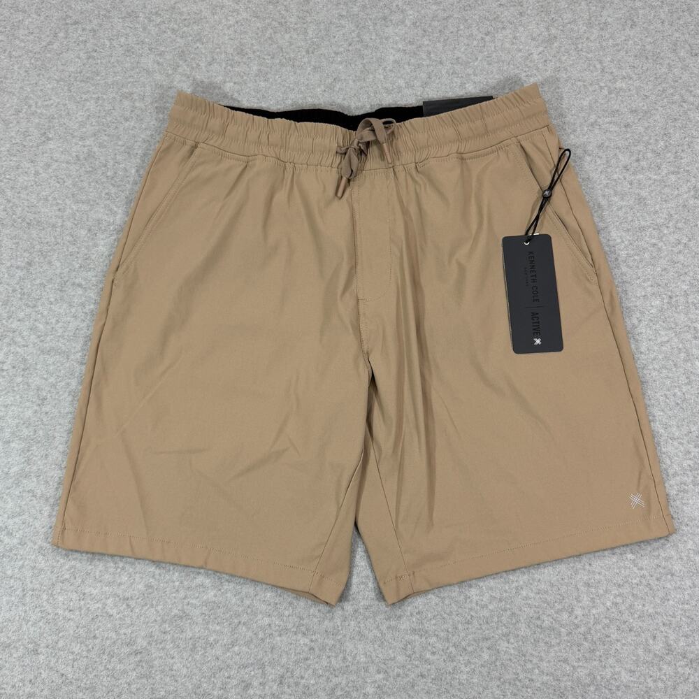 Kenneth Cole Mens Active Tech Jogger Shorts Gravel Beige Medium M Workout NWT